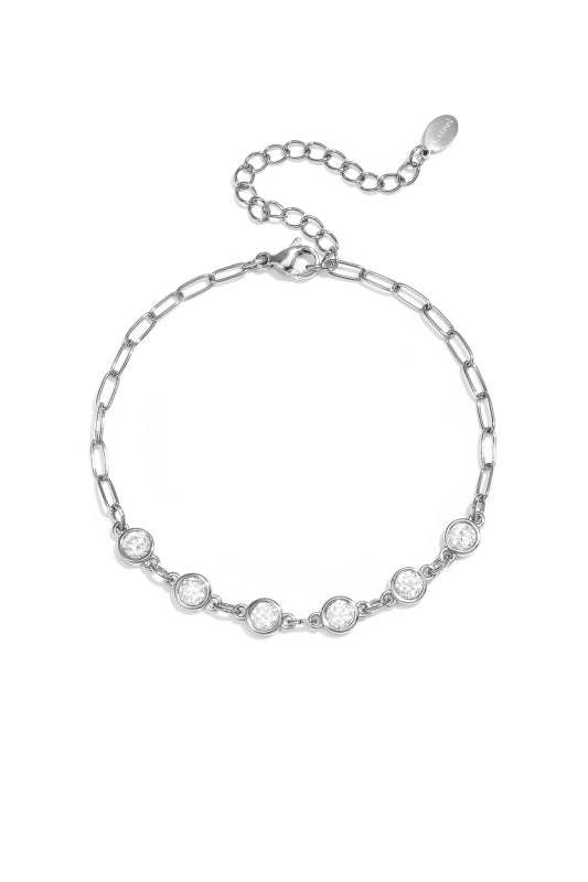 Stainless Steel schakelarmband Zirkonia Zilverkleur
