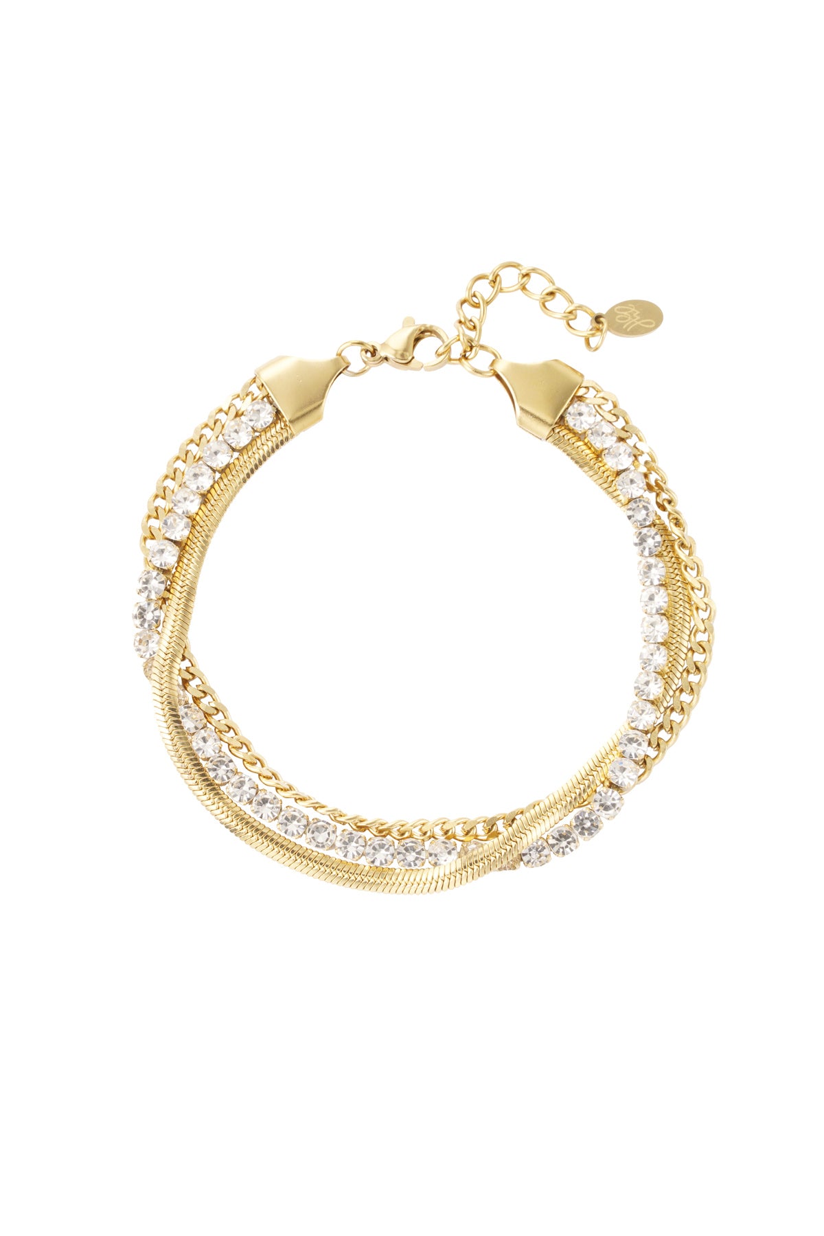 Stainless Steel armband 3 laags strass goudkleur
