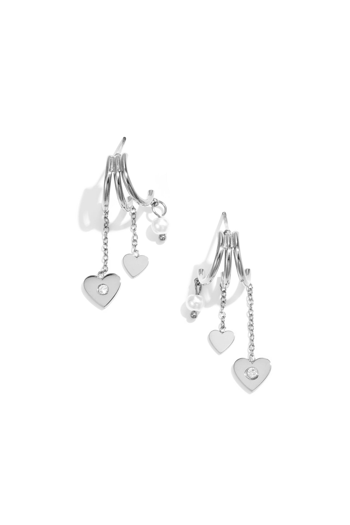 Stainless steel oorbellen met hart hangers en parel