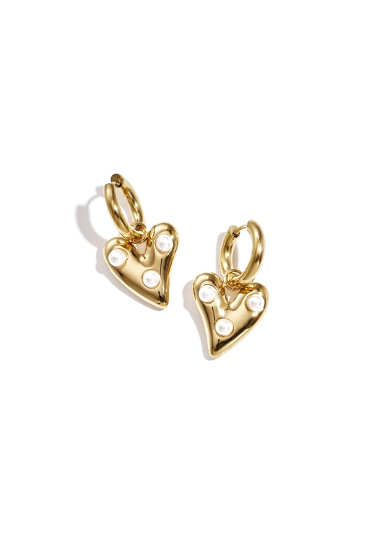 Stainless Steel Creolen met hangend hart met parels goudkleur