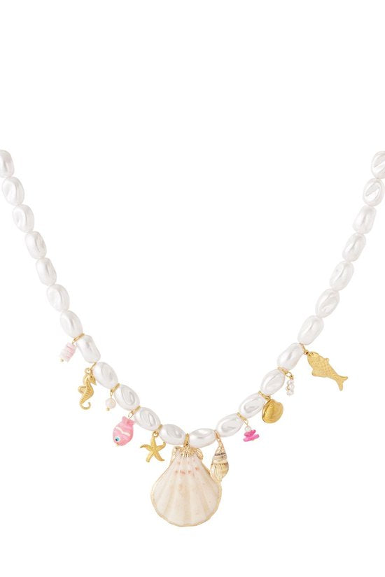HZ Ketting Marina met schelp en zeebedels stainless steel