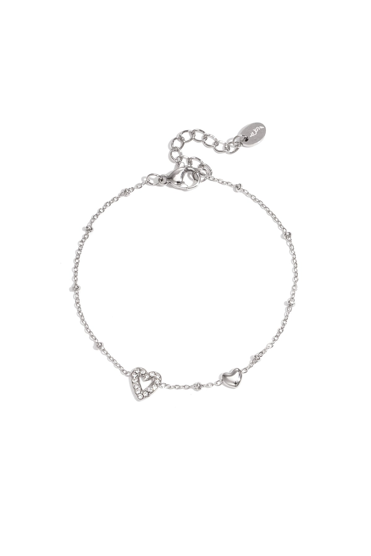 Stainless Steel Armband met hartjes en gekleurde steentjes