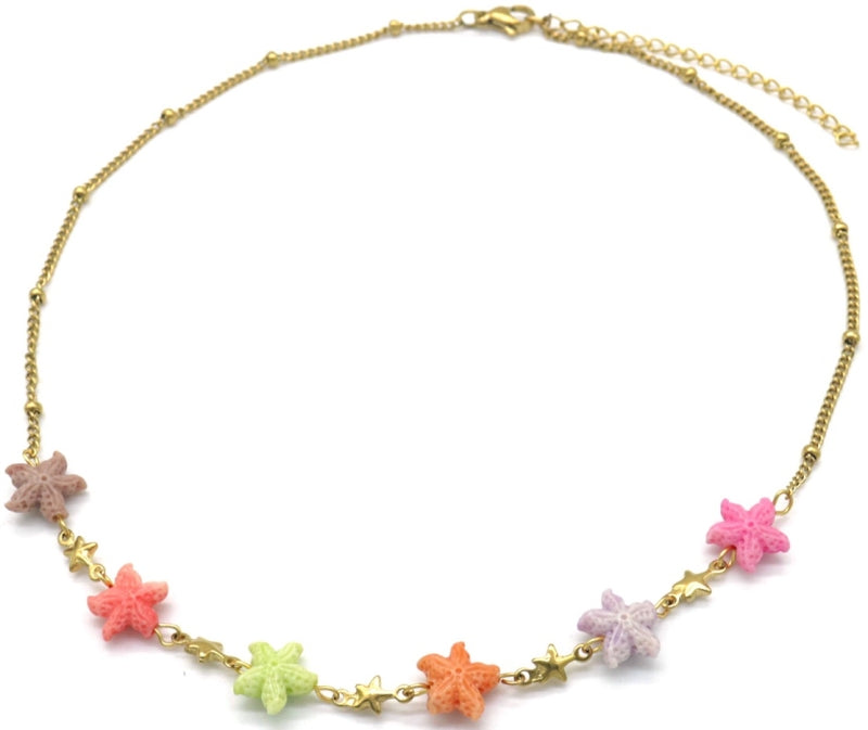 Ketting met Zeesterren RVS Goudkleurig