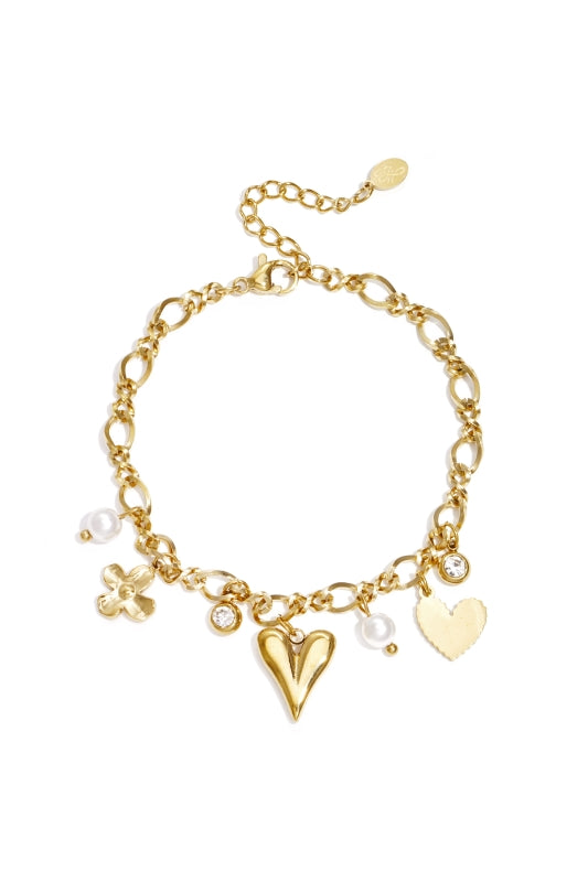 Schakelarmband stainless steel sparkling love goudkleur