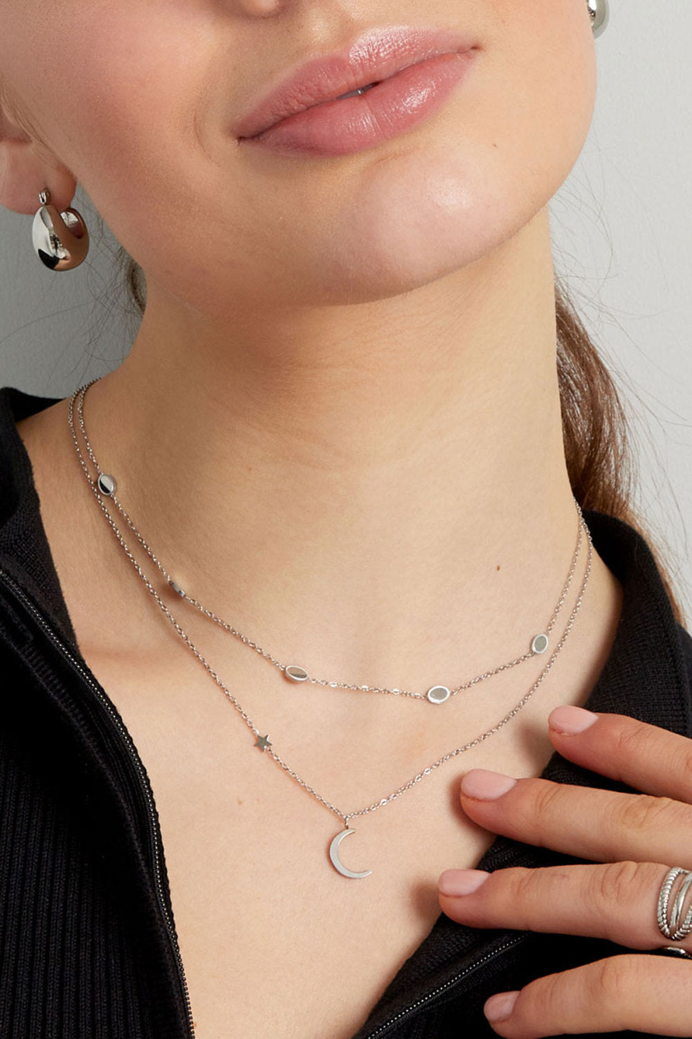 HZ Ketting Night Spark – met maan en ster, zilverkleurig