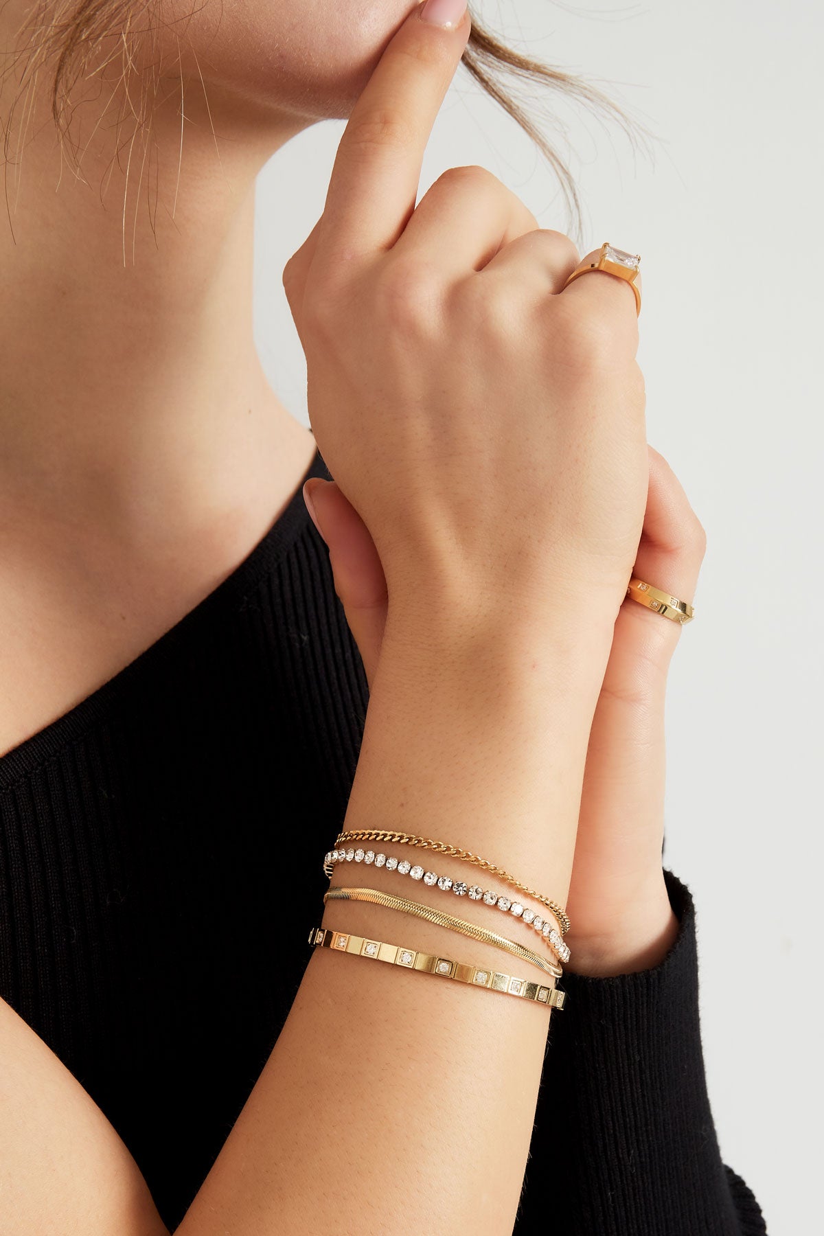 Stainless Steel armband dubbele laag steentjes