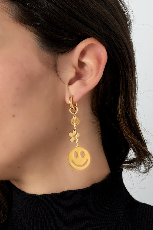 HZ Statement oorbellen Happy Bloom – goudkleurig met smileys