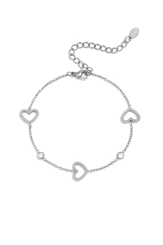 Stainless Steel Hartjes armband met steentjes zilverkleur