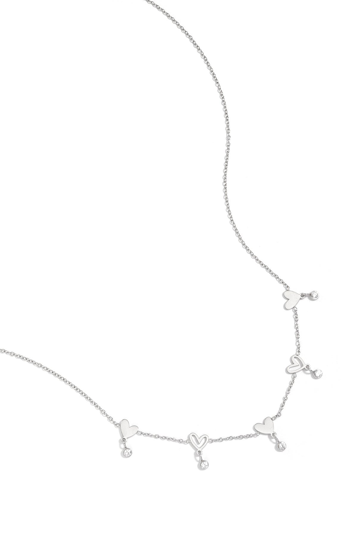 Stainless Steel Ketting met hartjes en hangende steentjes