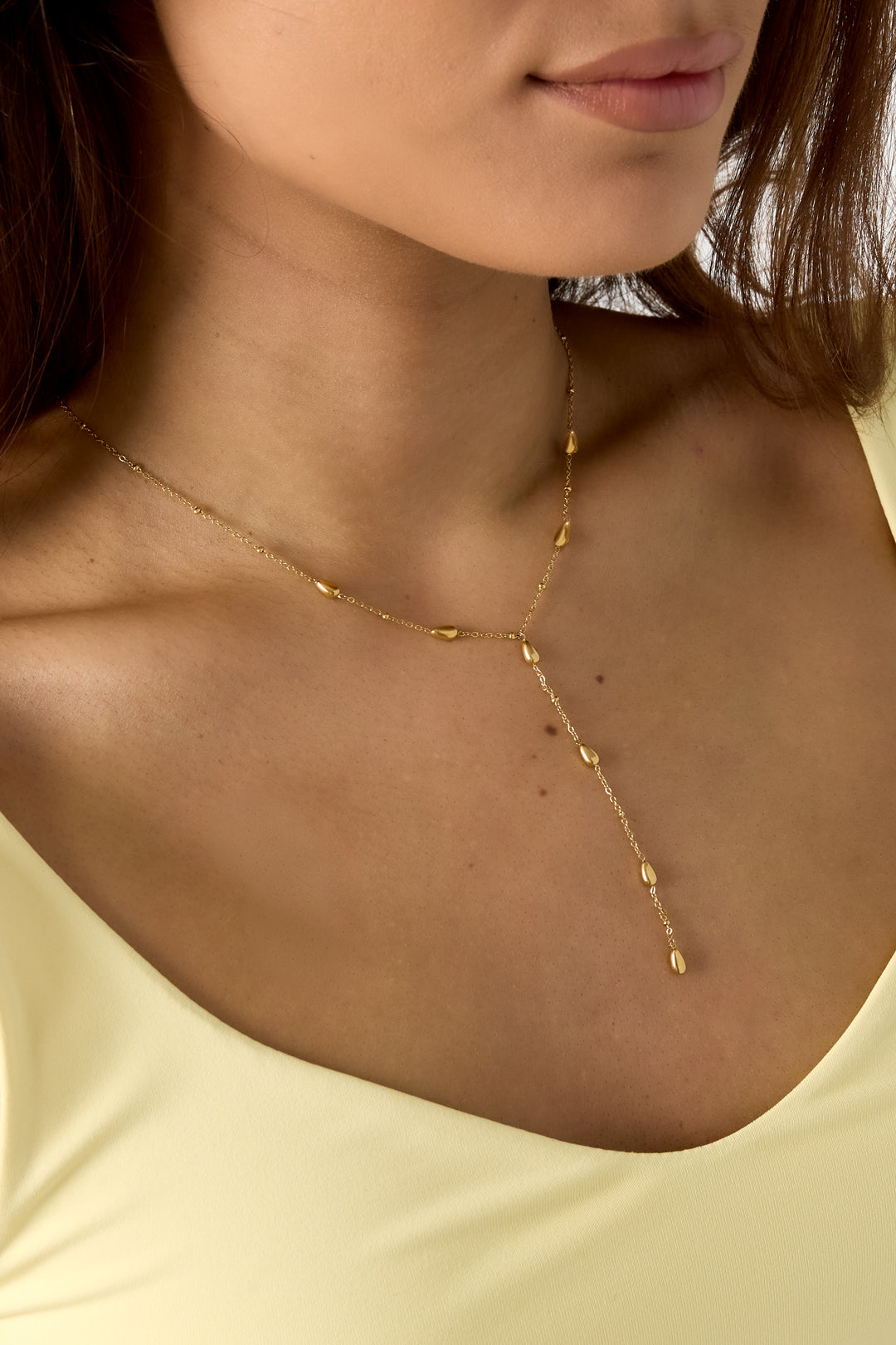 Y-lijn ketting met steentjes stainless steel goud of zilver