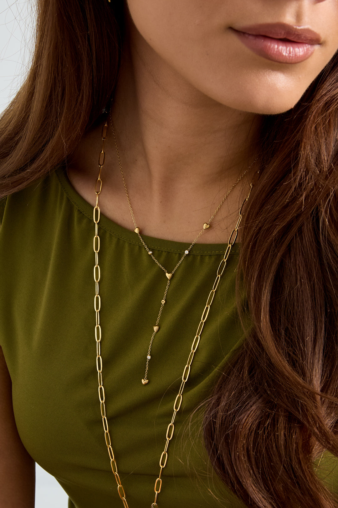  Stainless steel Y-lijn ketting met gevulde hartjes