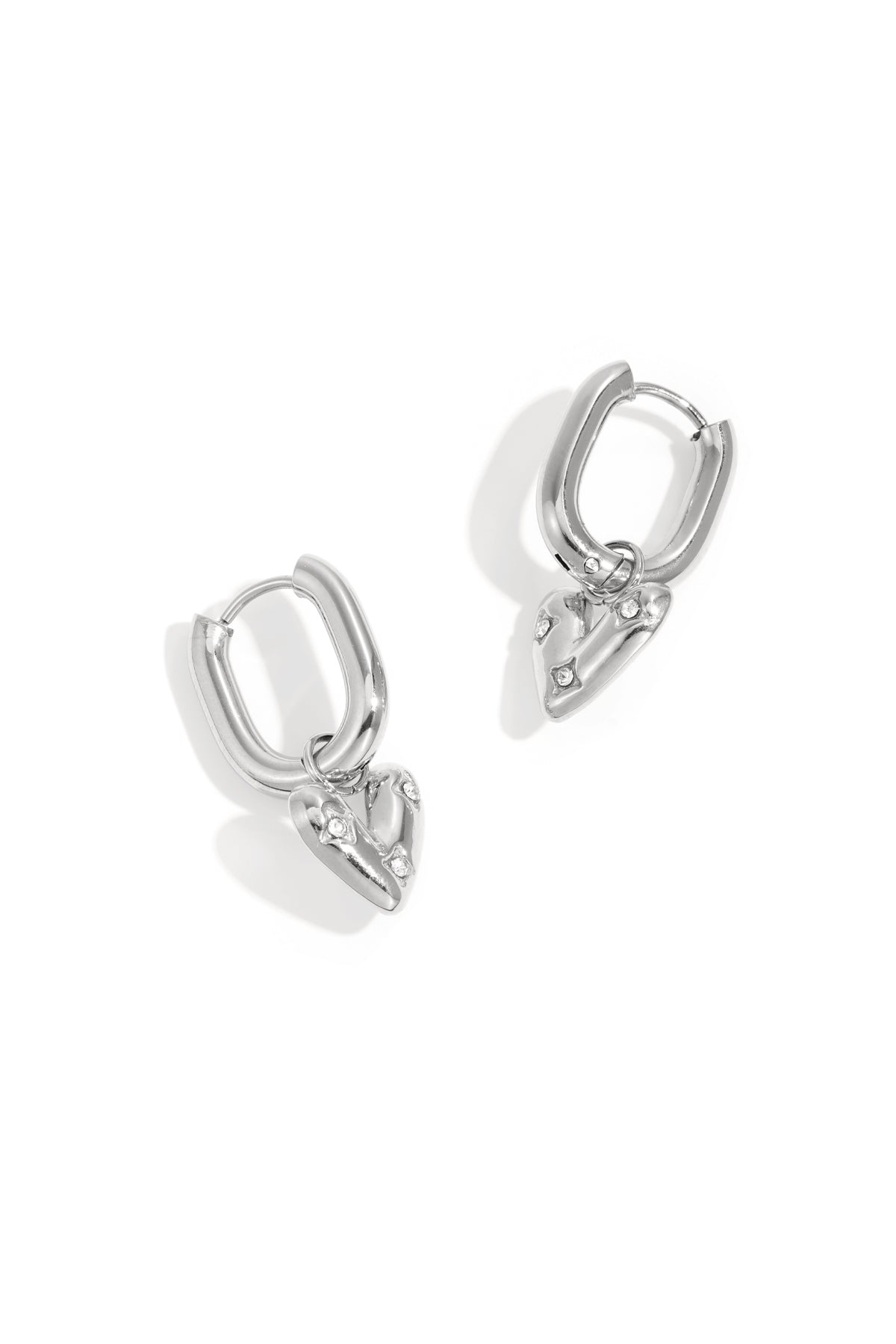 Stainless Steel Rechthoekige creolen met hangend hart met strass