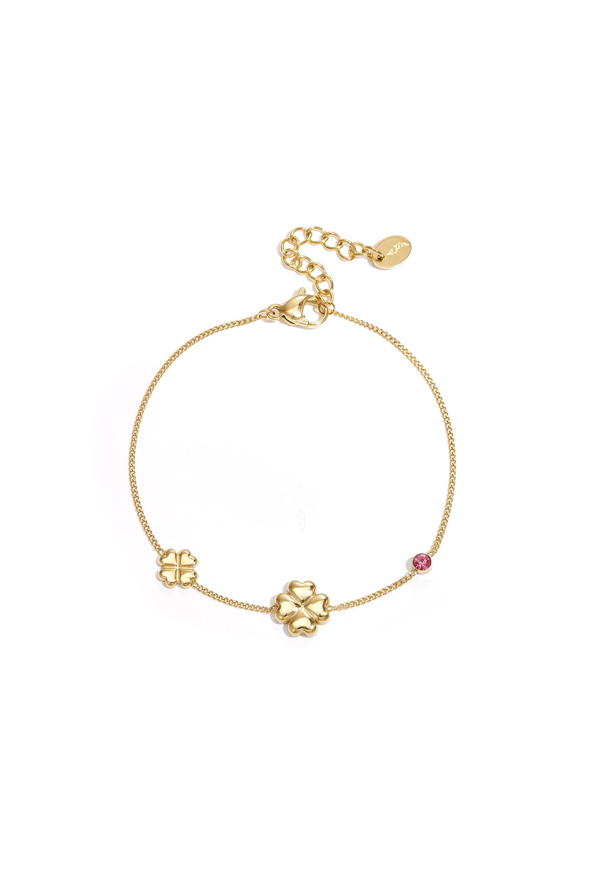 Armband met klavertjes en gekleurd steentje