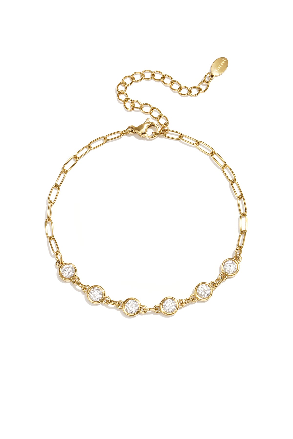 Schakelarmband met ronde zirkonia steentjes