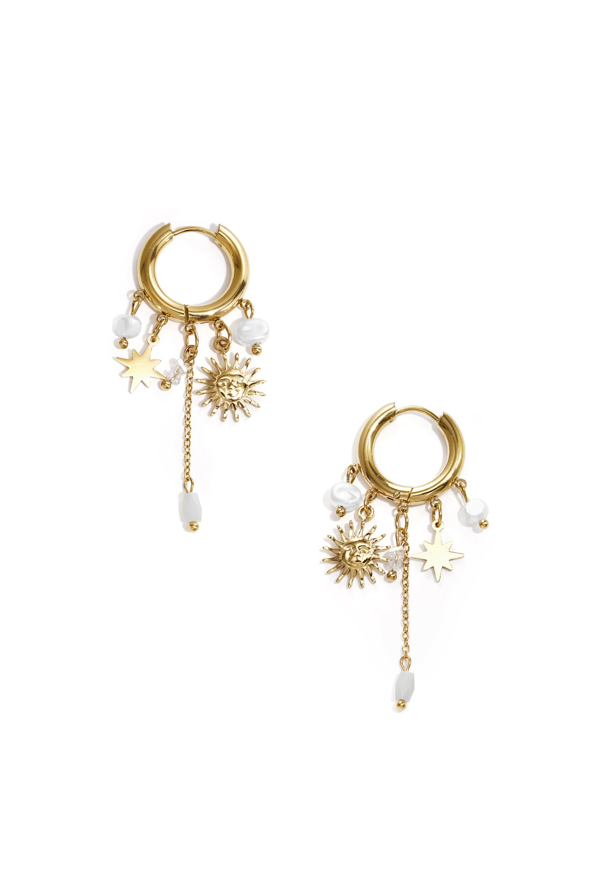 Stainless Steel Oorringetjes met hangende ketting en kralen