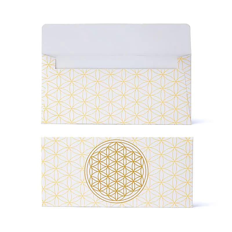 Cadeaukaart envelop wit gouden levensbloem