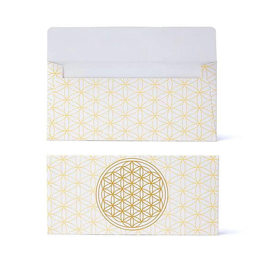 Cadeaukaart envelop wit gouden levensbloem