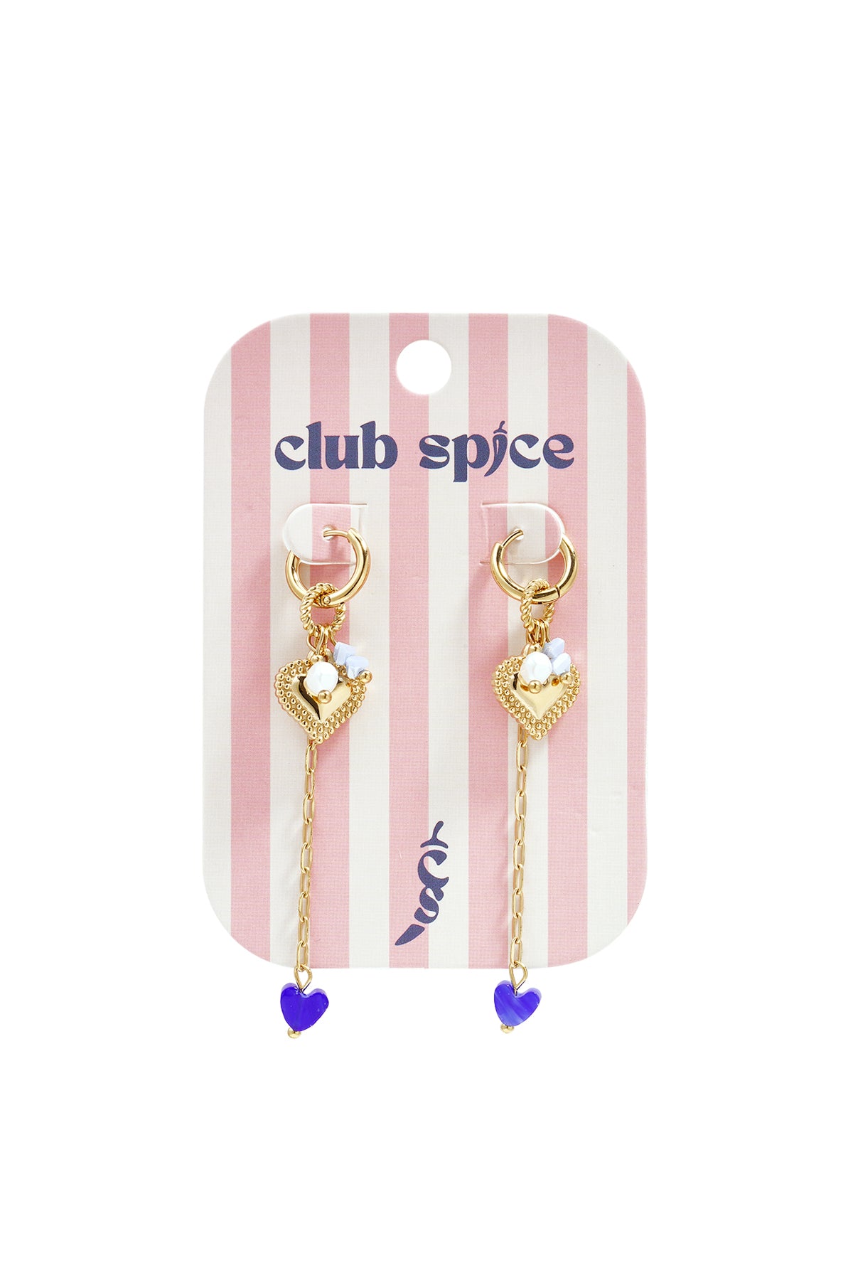 Oorringetjes met lange ketting, hart en kraaltjes