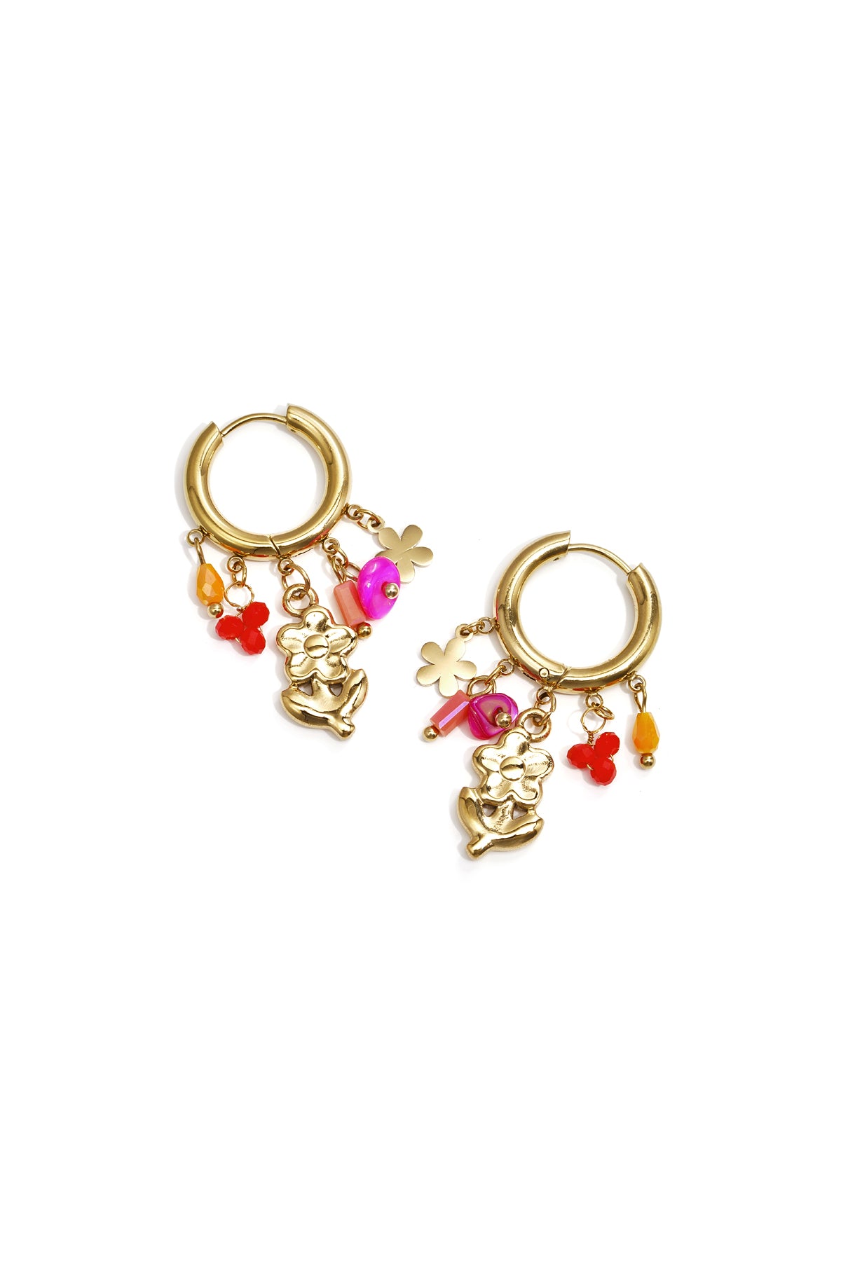 Stainless Steel Oorringetjes met hangende ketting en kralen