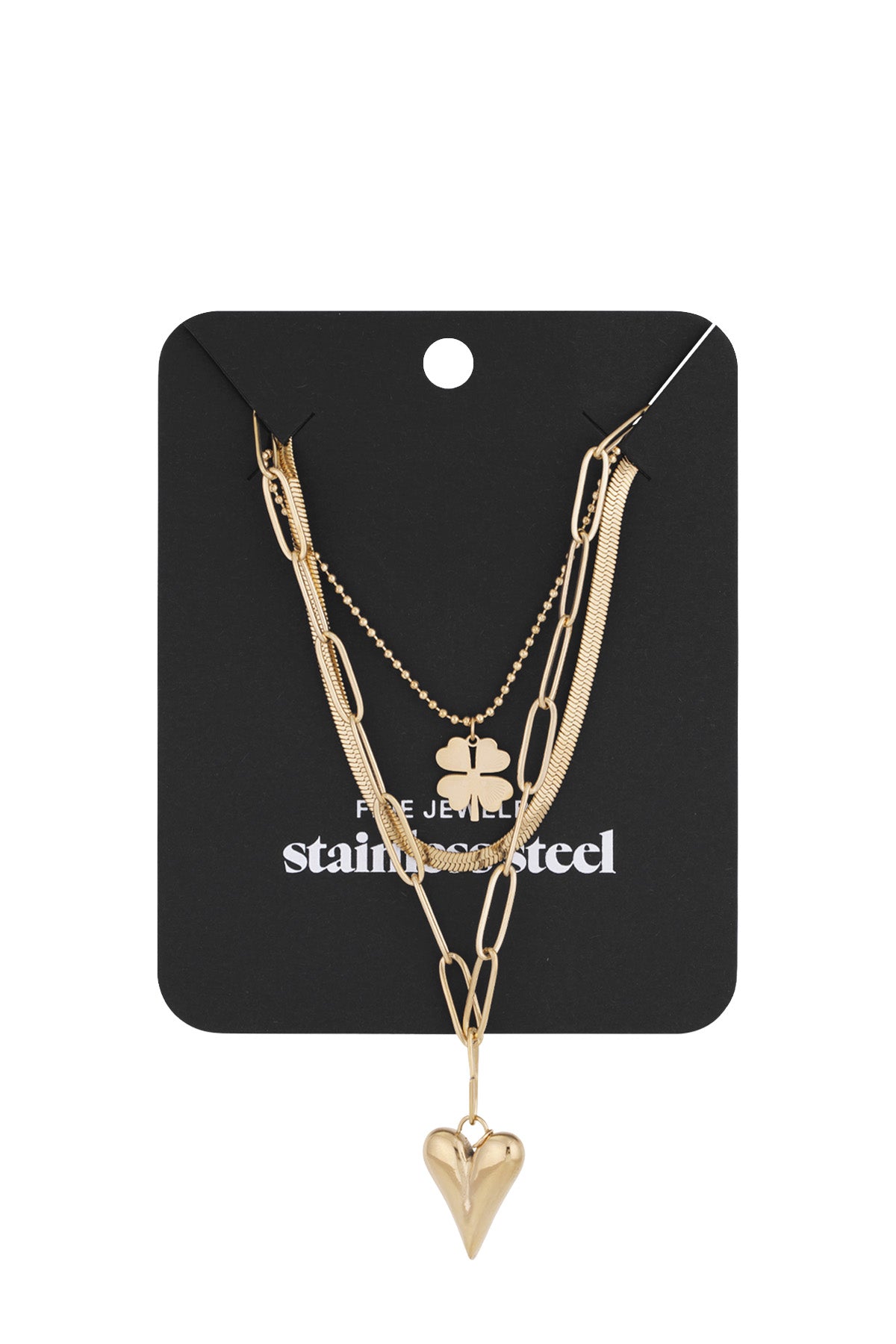 Stainless Steel drielaagse ketting klaver en hart
