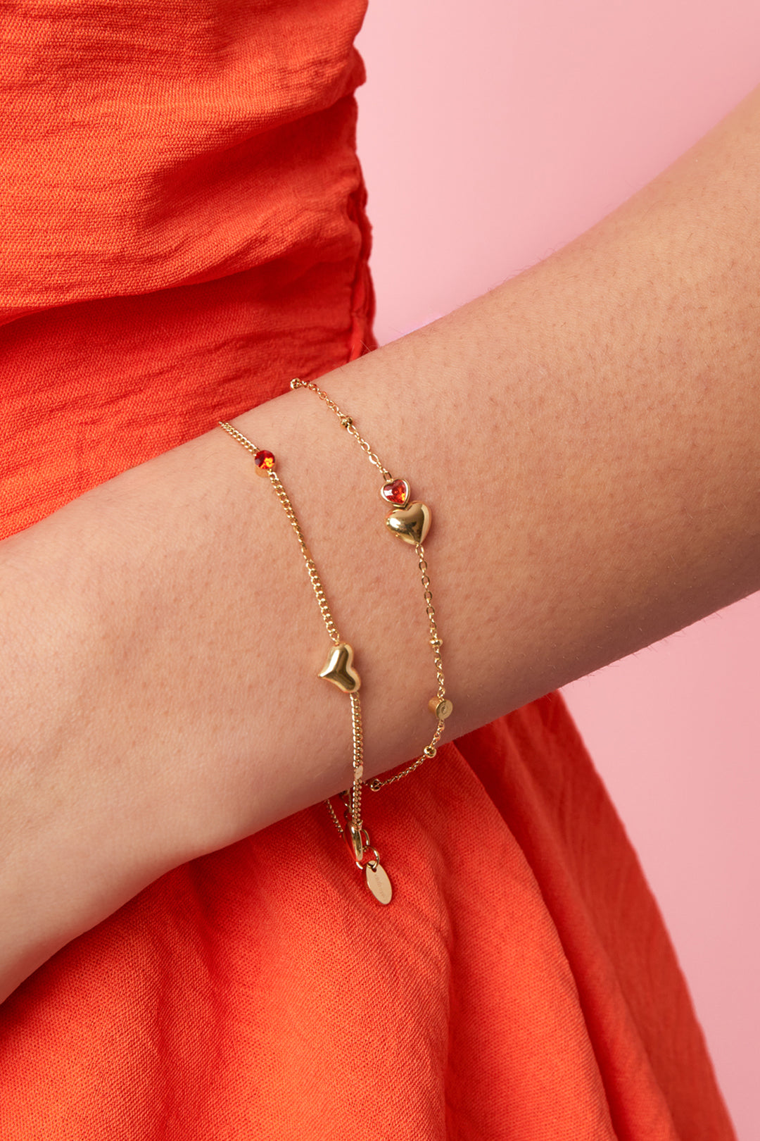 Stainless Steel Armband met hartjes en gekleurde steentjes