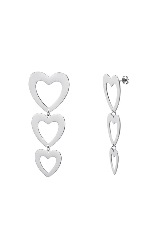 Hangende oorbellen drie harten Zilver Stainless Steel
