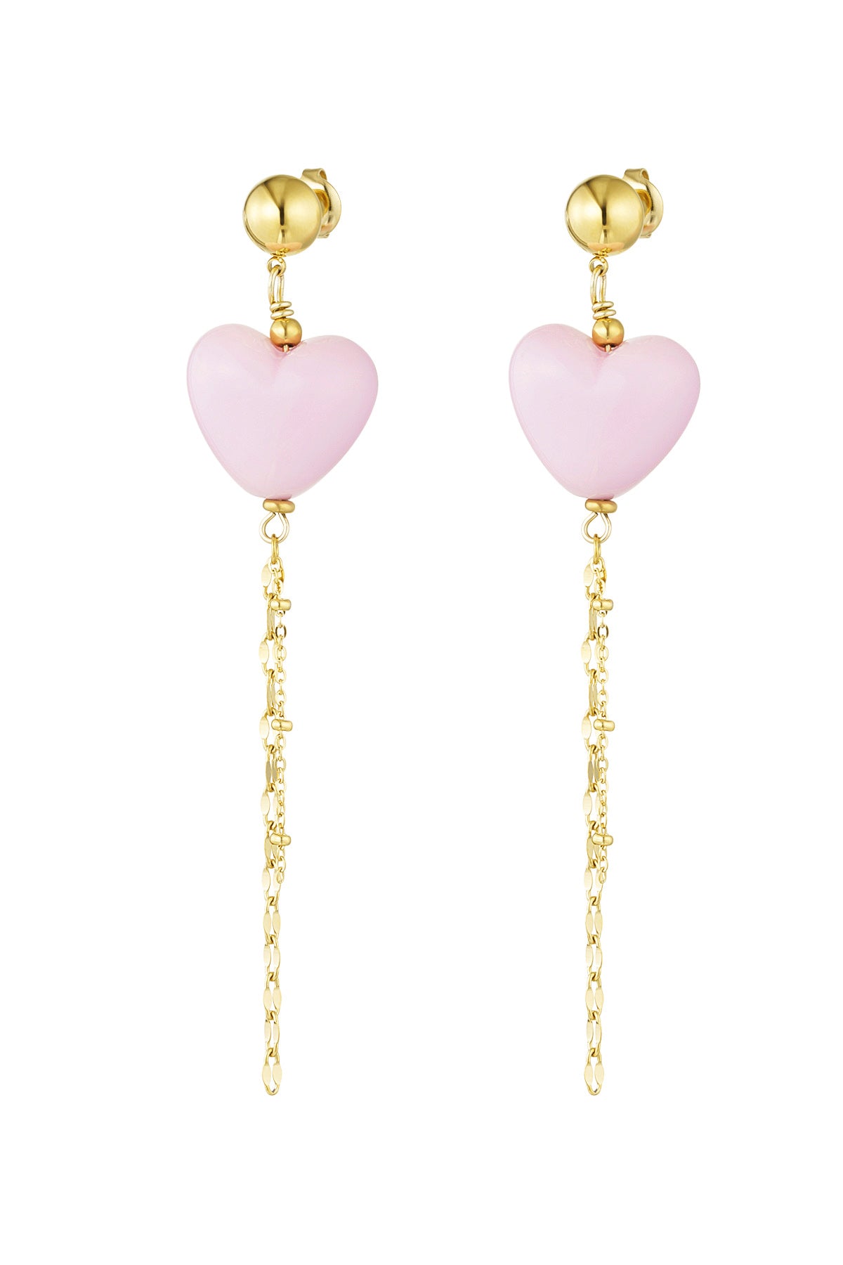 HZ Oorbellen Rosalie met roze hartjes – goudkleurig stainless steel