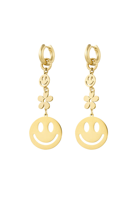 HZ Statement oorbellen Happy Bloom – goudkleurig met smileys