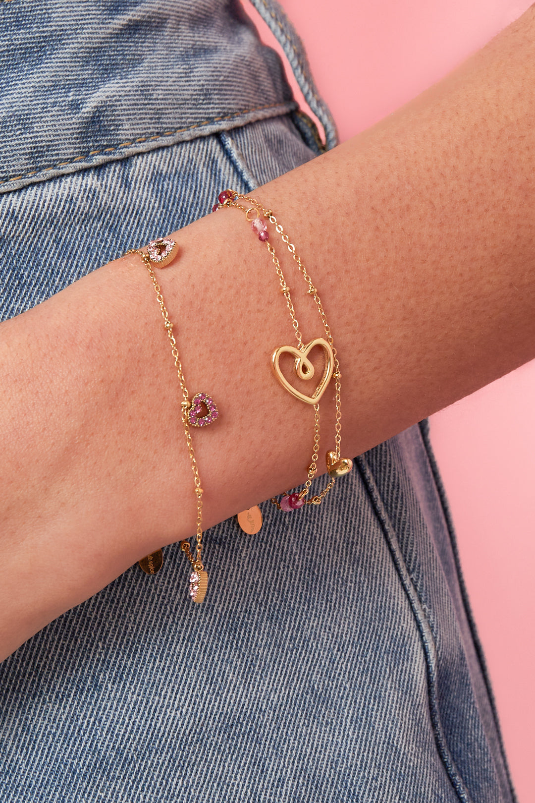   Stainless Steel Armband met speels hart, kralen en parel