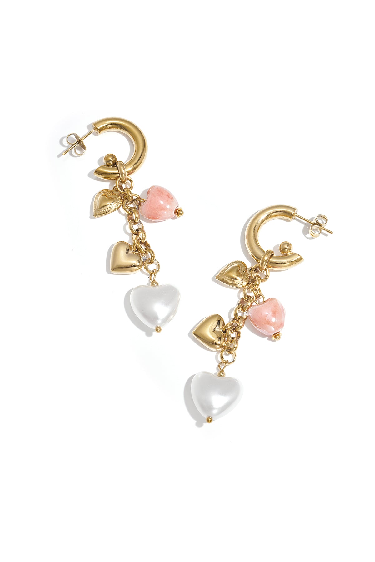 Stainless Steel Oorbellen met hangende harten charms en parels