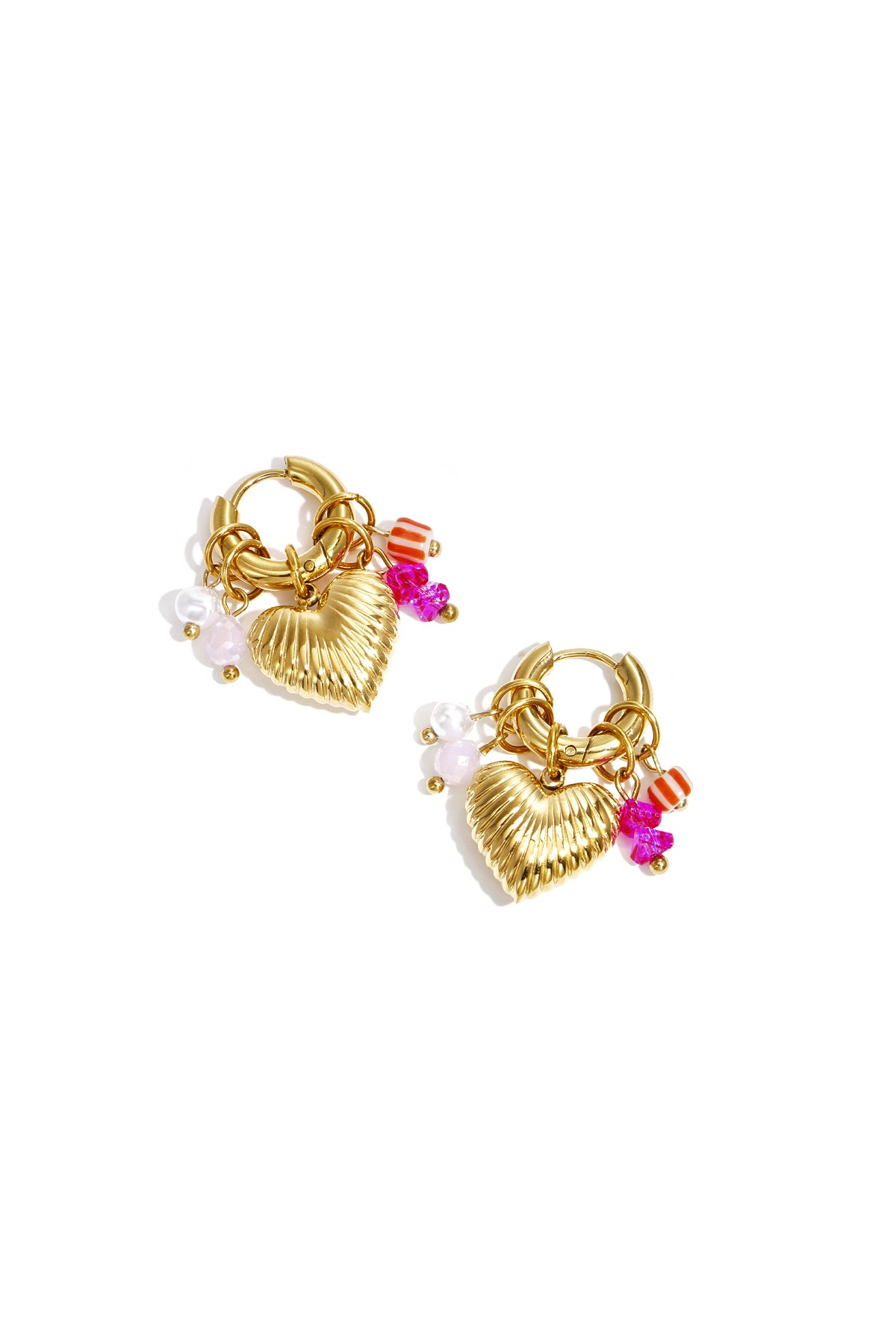 Stainless Steel Oorringetjes met hangende parels, kraaltjes en hart