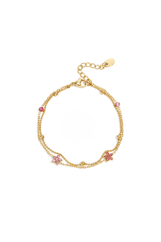 Goudkleurige Bloemenarmband met Gekleurde Strass steentjes