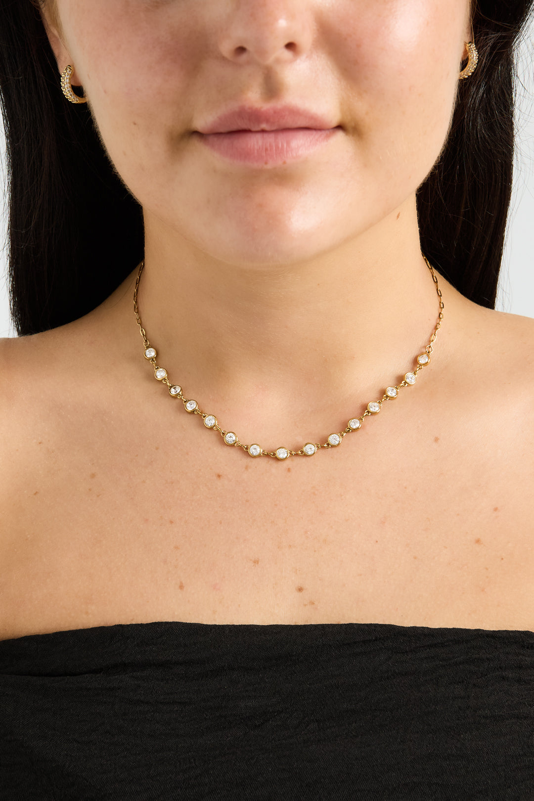 Ketting Stainless Steel met ronde zirkonia steentjes
