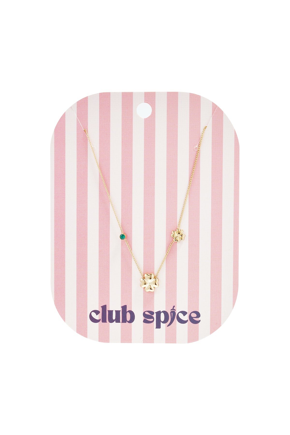 Stainless Steel Ketting met klavertjes en gekleurd steentje