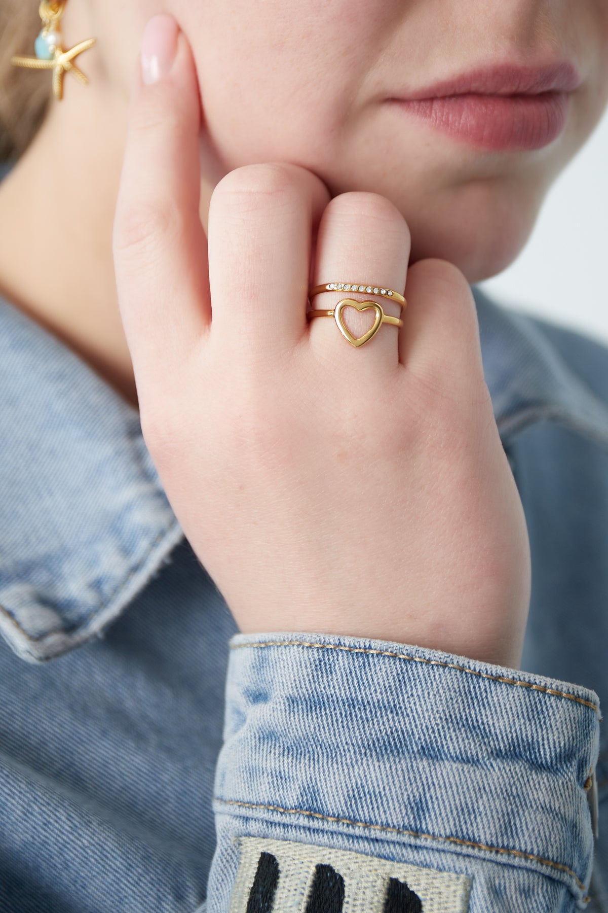 Stainless Steel heart & sparkle ring