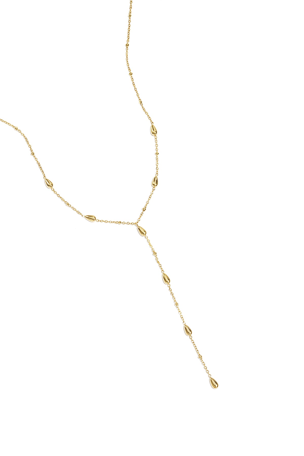 Y-lijn ketting met steentjes stainless steel goud of zilver