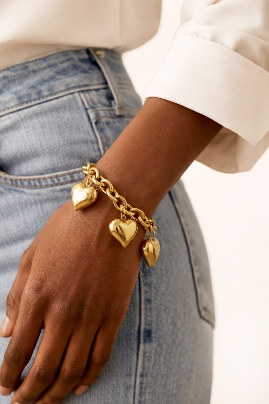 Chunky schakelarmband met grote harten