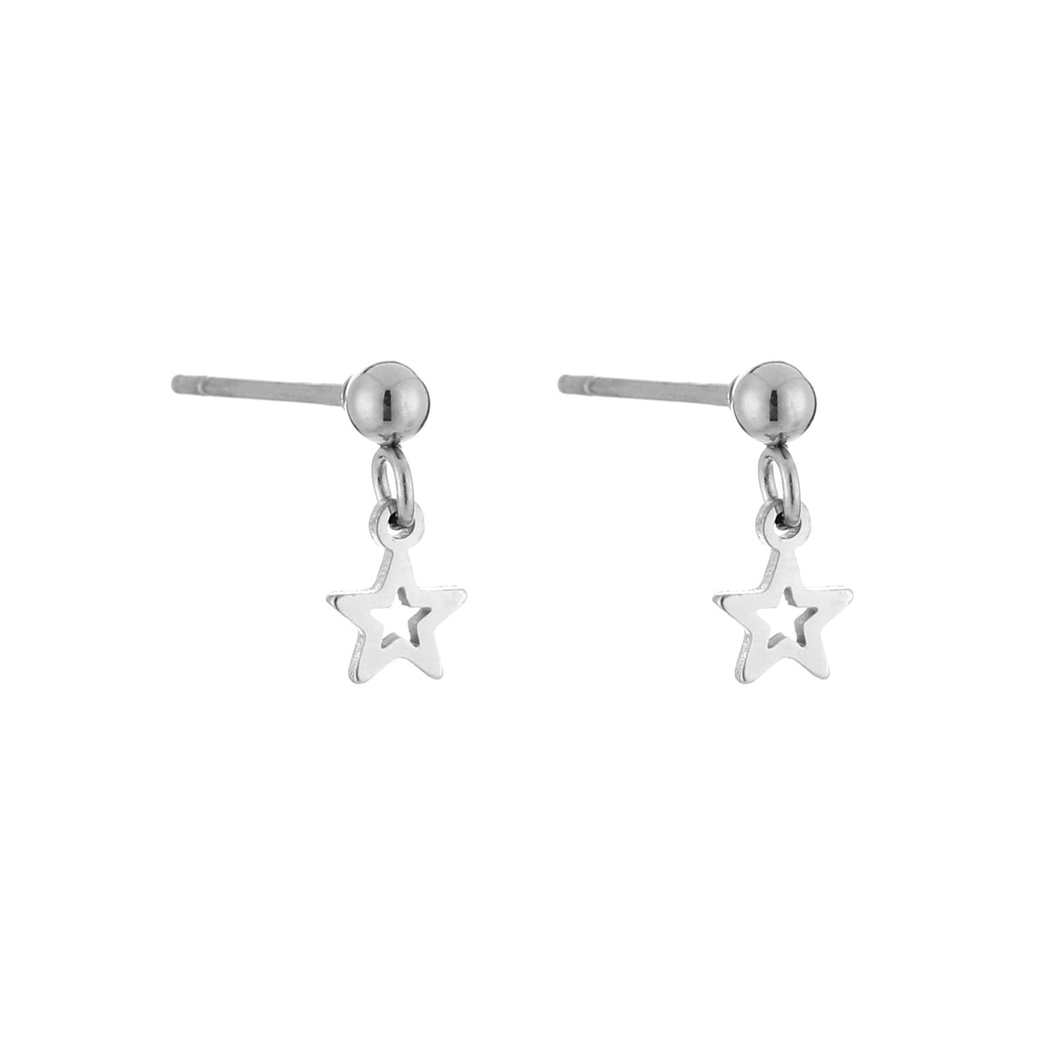Oorstekers met ster-in-ster hanger van stainless steel in zilver