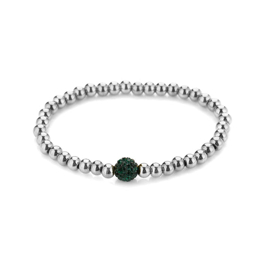 HZ Armband elastiek zilverkleur met groene kraal