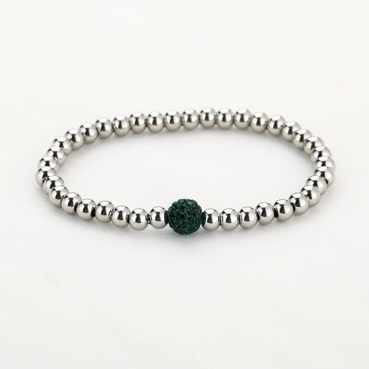 HZ Armband elastiek zilverkleur met groene kraal