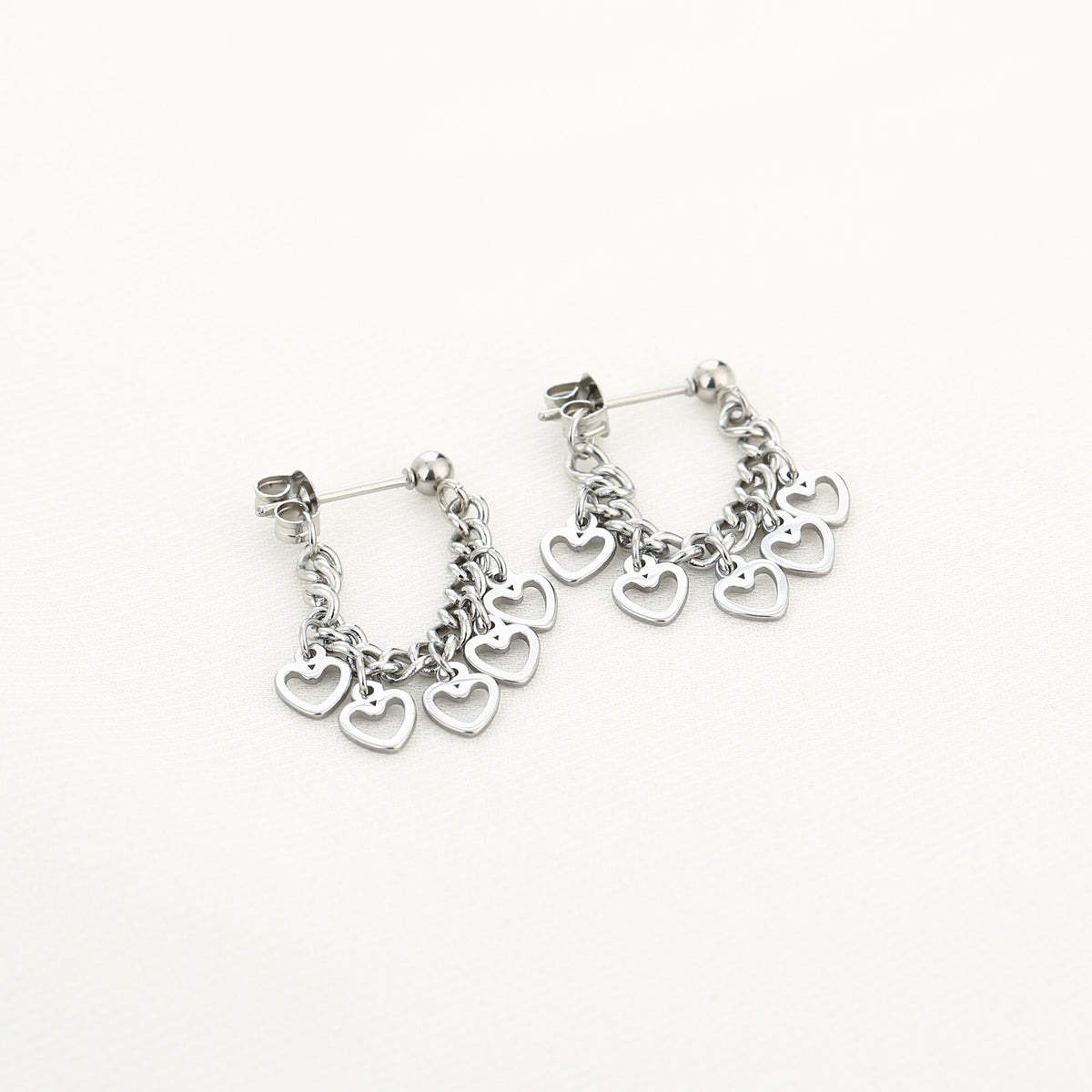 HZ Oorbellen hangende hartjes stainless steel