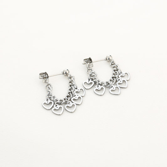HZ Oorbellen hangende hartjes stainless steel