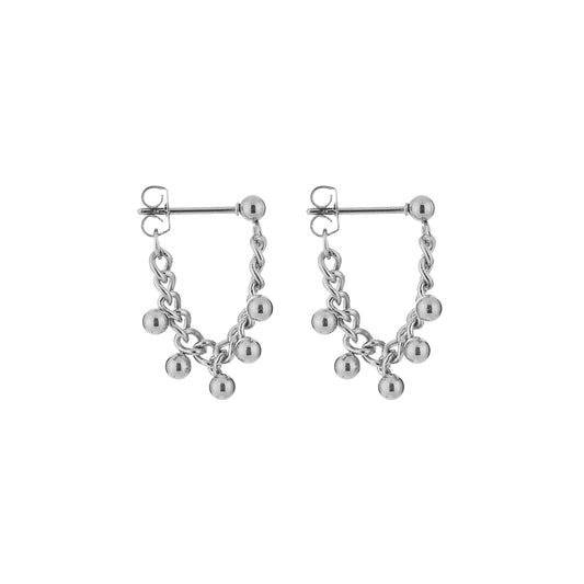HZ Bolletjesdans oorbellen – zilverkleurig stainless steel met kettinkje
