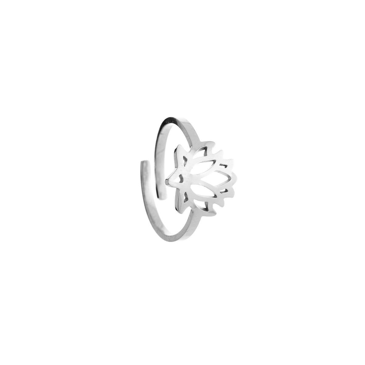 HZ Ring lotusbloem - stainless steel zilverkleur, verstelbaar