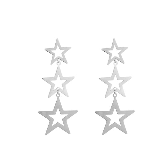 HZ Sterrencascade oorbellen – zilverkleurig stainless steel