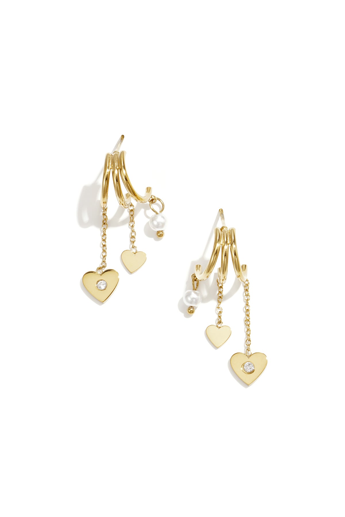 Stainless steel oorbellen met hart hangers en parel