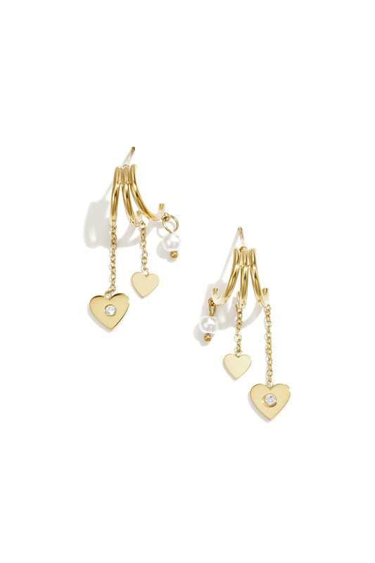 Stainless steel oorbellen met hart hangers en parel