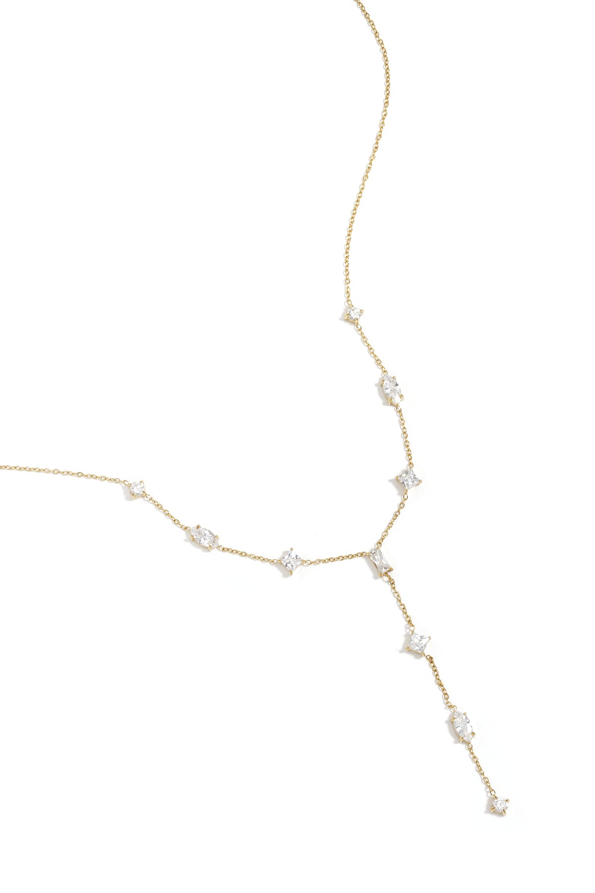 Y-lijn ketting met steentjes stainless steel goud of zilver
