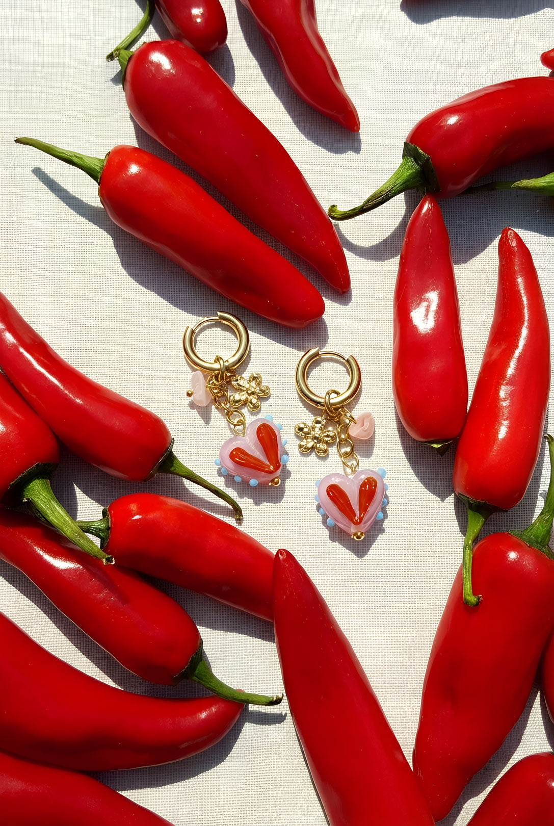Stainless Steel Oorringen met kleurrijke hart charms