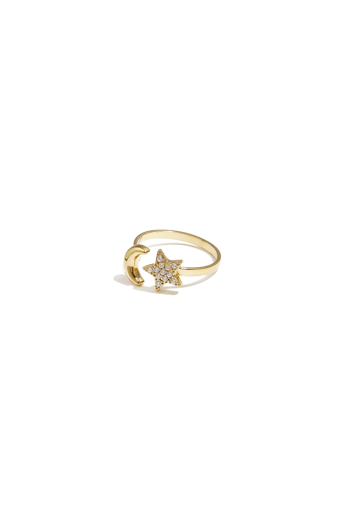 Stainless steel verstelbare ring met maan en glimmende ster